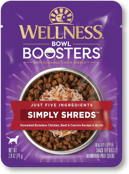 Wellness Bowl Boosters Simply Shreds Wet Dog Food Topper for Small,Medium,& Large Breeds,Grain Free,Natural,Chicken,Beef & Carrots,2.8 Ounce Pouch,(Pack of 24) - Image 15