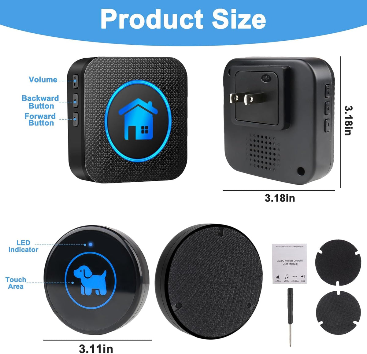 Dog Door Bell 2026 Enhanced Touch, Wireless Doggie Doorbell for Potty Training to Go Outside, IP65 Waterproof, 1000ft Range, 55 Melodies, 5 Modes & Adjustable Volume (2 Buttons) - Image 9