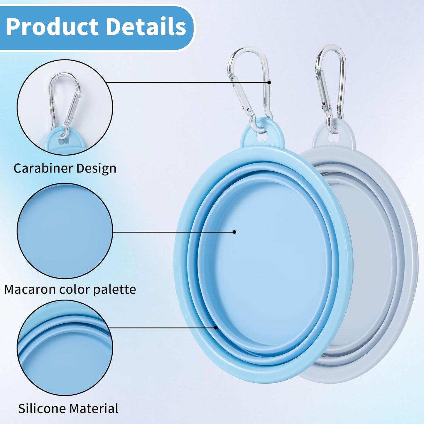 Two pack macaron color portable water bowls for small dogs and cats