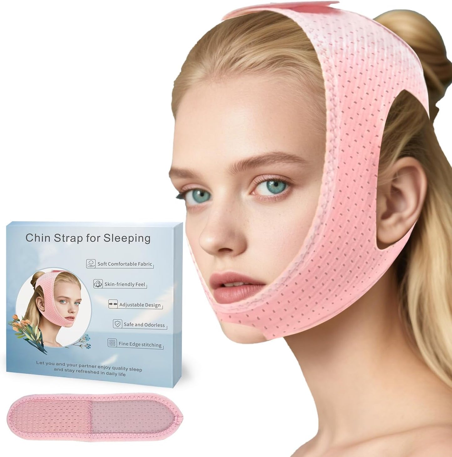 Woowruier Pink Chin Strap front view anti snore device