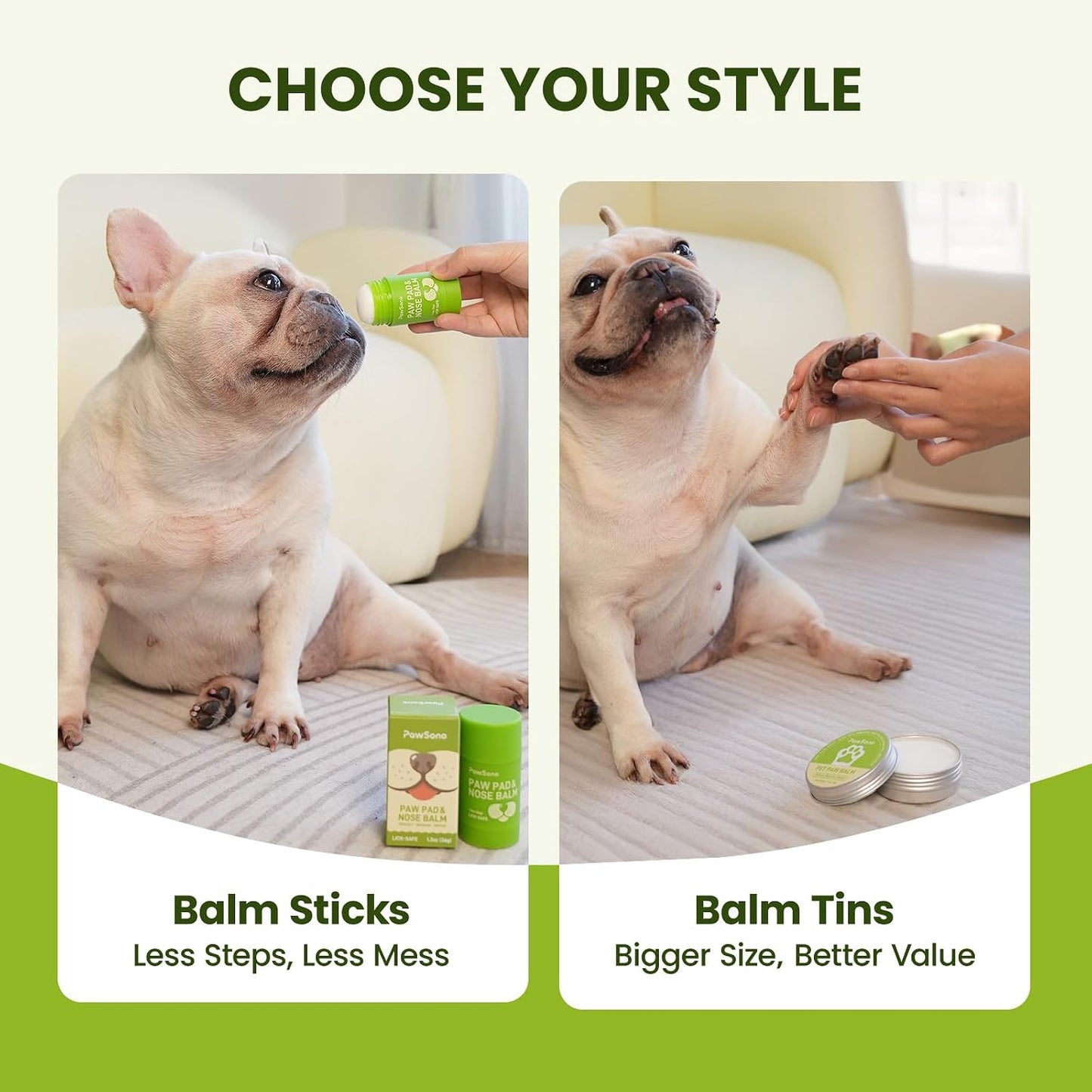 PawSono Lick-Safe Dog Paw & Nose Balm with Coconut Oil | All-Natural Moisturizer & Soother for Dry, Cracked Pads & Snout | Summer Hot Pavement & Sand Paw Wax, Nose Butter for Bulldogs (2.1 oz / 60 g) - Image 9