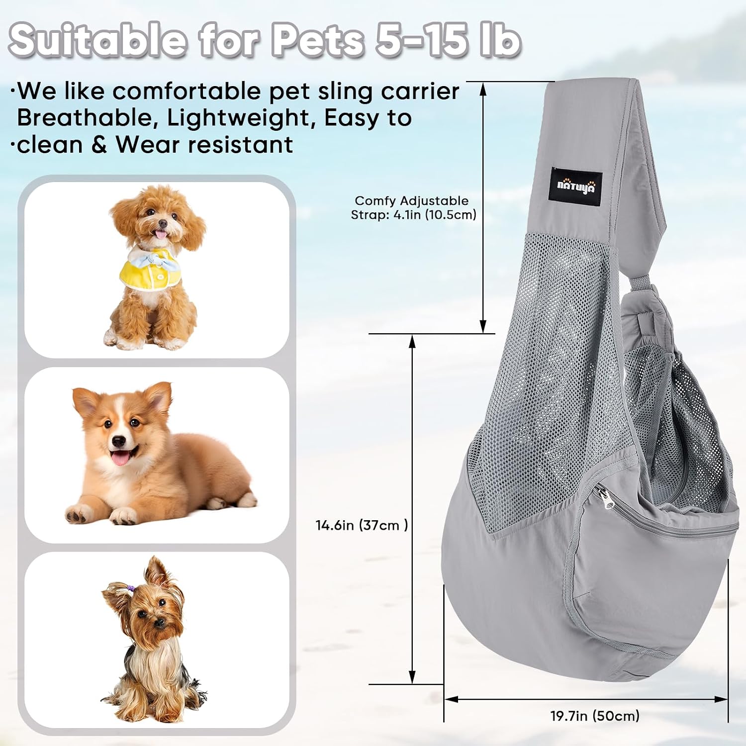 Natuya pet carrier showing adjustable strap detail