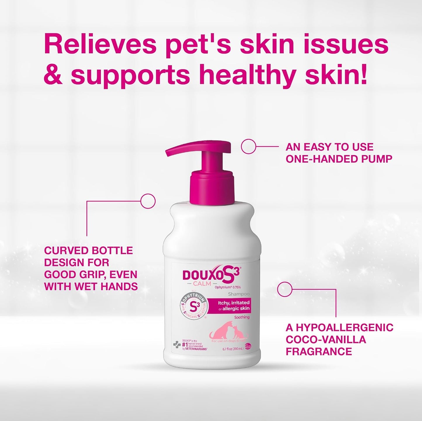 Close up of Douxo S3 Calm ingredient list