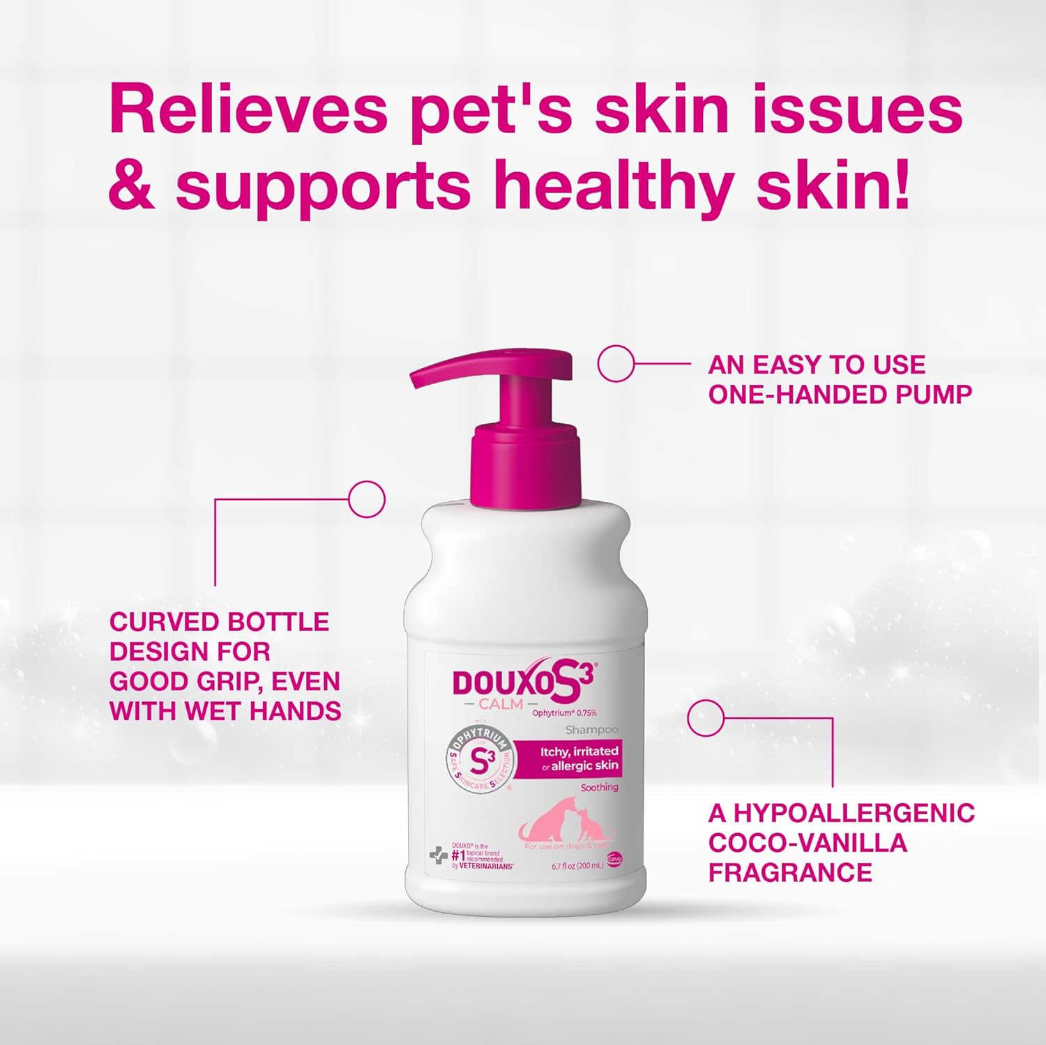 Close up of Douxo S3 Calm ingredient list