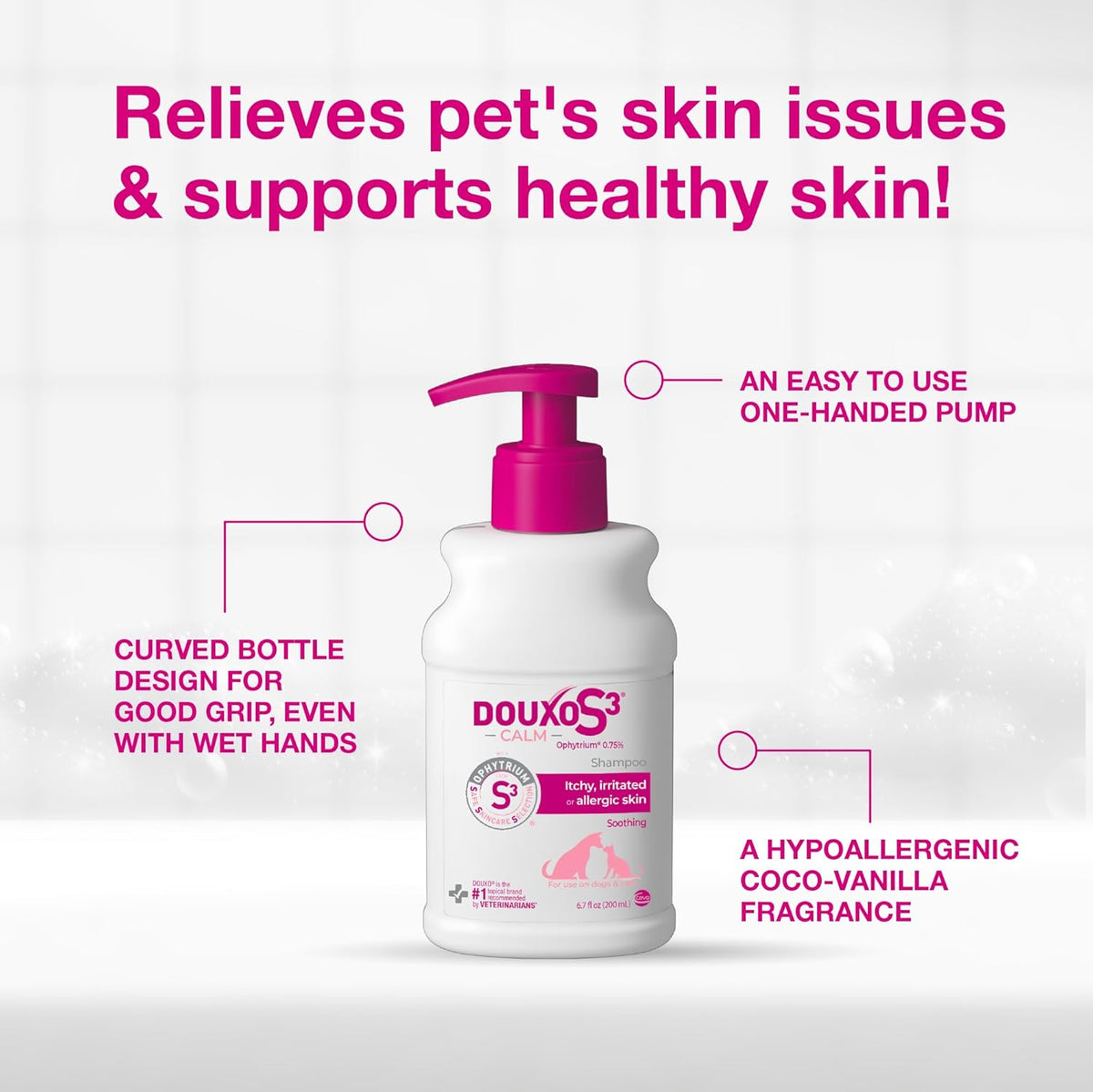 Close up of Douxo S3 Calm ingredient list