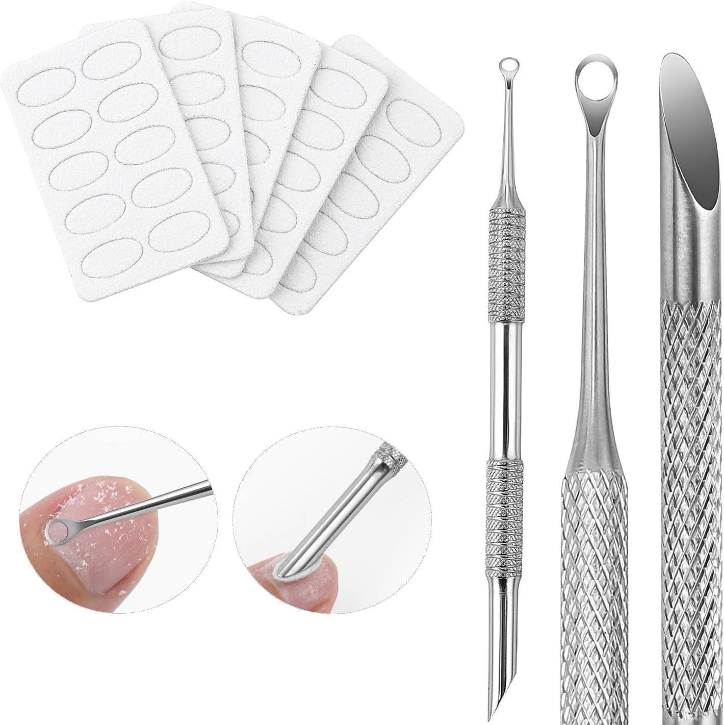 Kachimoo dual ended cuticle pusher with replacement sandpaper sheets front view