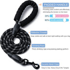 Black reflective dog leash with soft padded handle close up