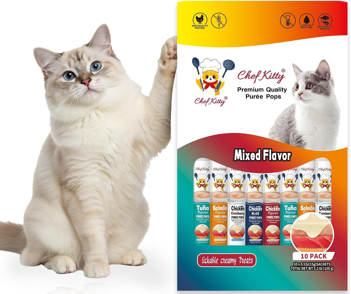 Cat Treats Lickable | Grain-Free Cat Food Toppers, High Protein | Creamy Puree Squeeze Ups with Vitamin E & Taurine, Digestible Formula | 0.5 oz. Each Tube, Chicken & Seafood Mix Variety | 45 Tubes - Image 15