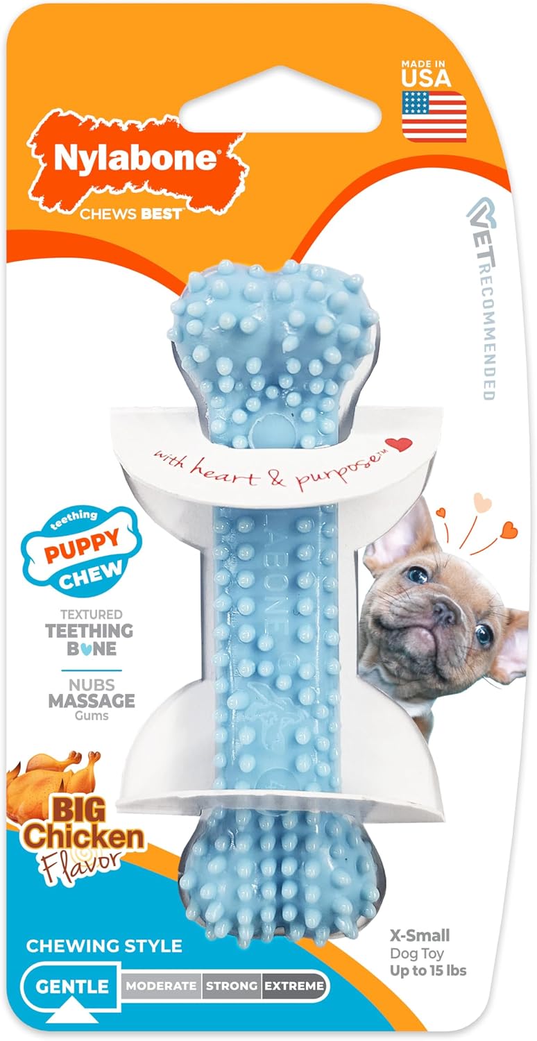 Nylabone New Puppy Starter Kit, Chew Toys & Natural Chew Treat for Puppies, Puppy Enrichment Teething Toys, Blue, Long Lasting Chicken & Bacon Flavor, Small Dogs - Up to 25 Ibs, 3 Pack - Image 13