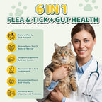 Premium imported feline pest protection treats with coconut oil and brewer's yeast ingredients.
