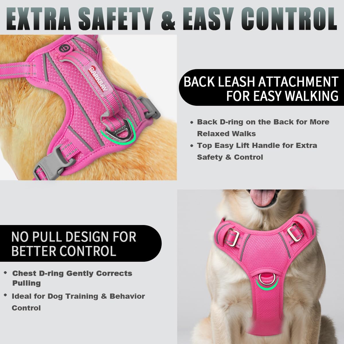 Close up of breathable mesh and anti-chafe padding on Barkbay harness