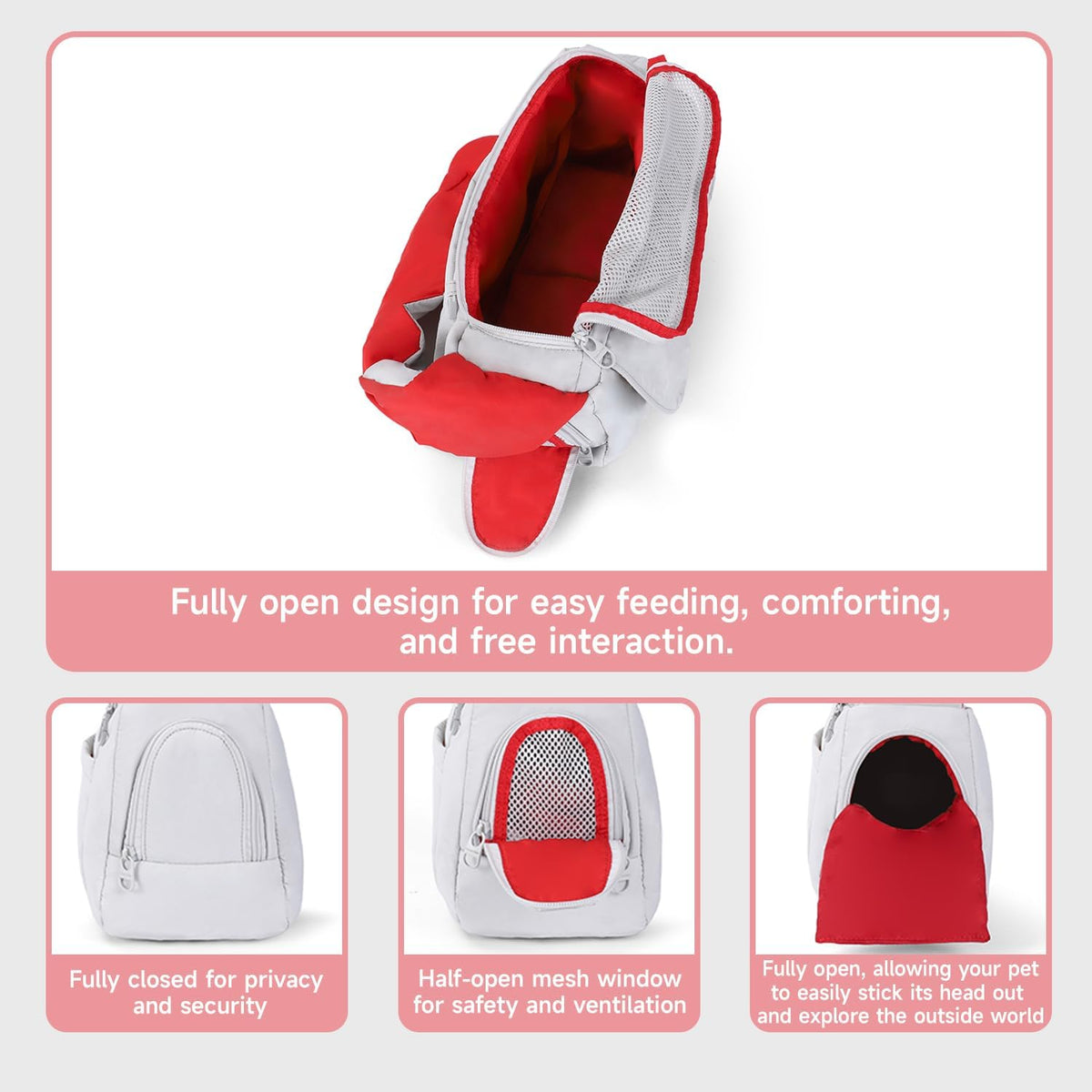 Adjustable shoulder strap of grey pet sling carrier
