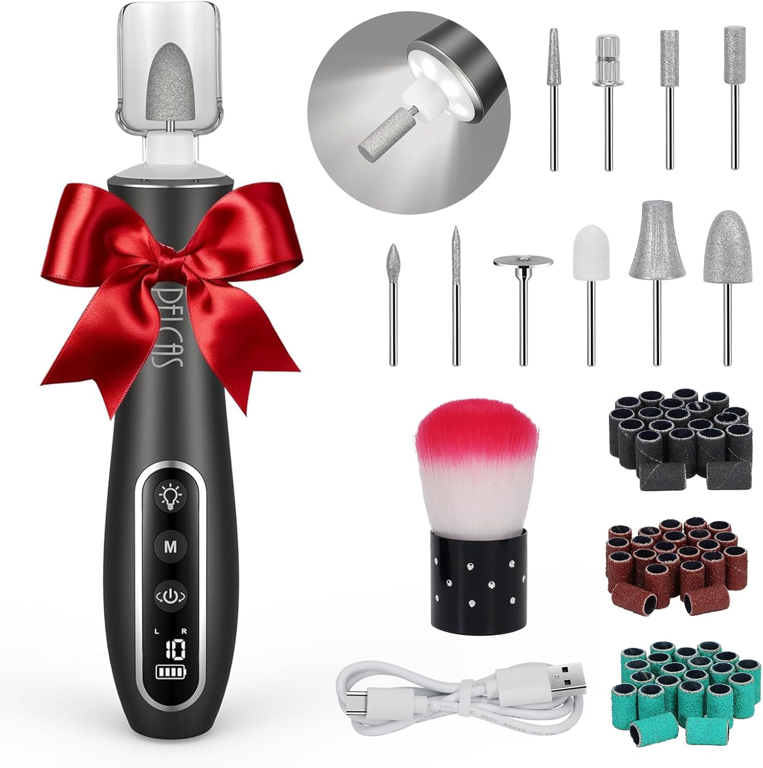 Pelcas professional cordless electric nail drill grey front view