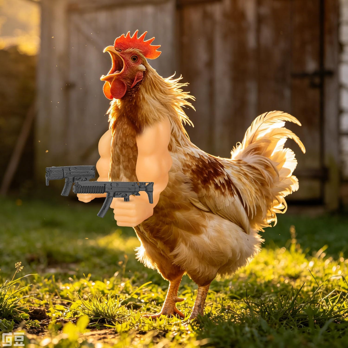 Rubber muscle arms for chickens to wear viral photo prop