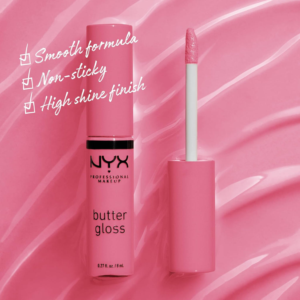 Non-sticky lip gloss tube in the mauve shade Vanilla Cream Pie showing the wand applicator.