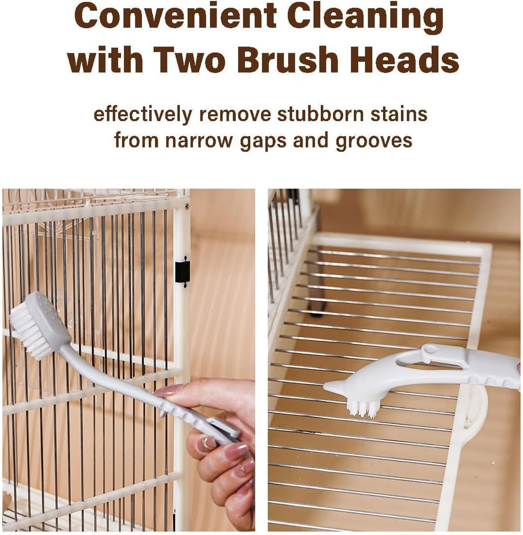 MANON ROSA avian habitat brush tool being used to clean wooden bird perches and corners