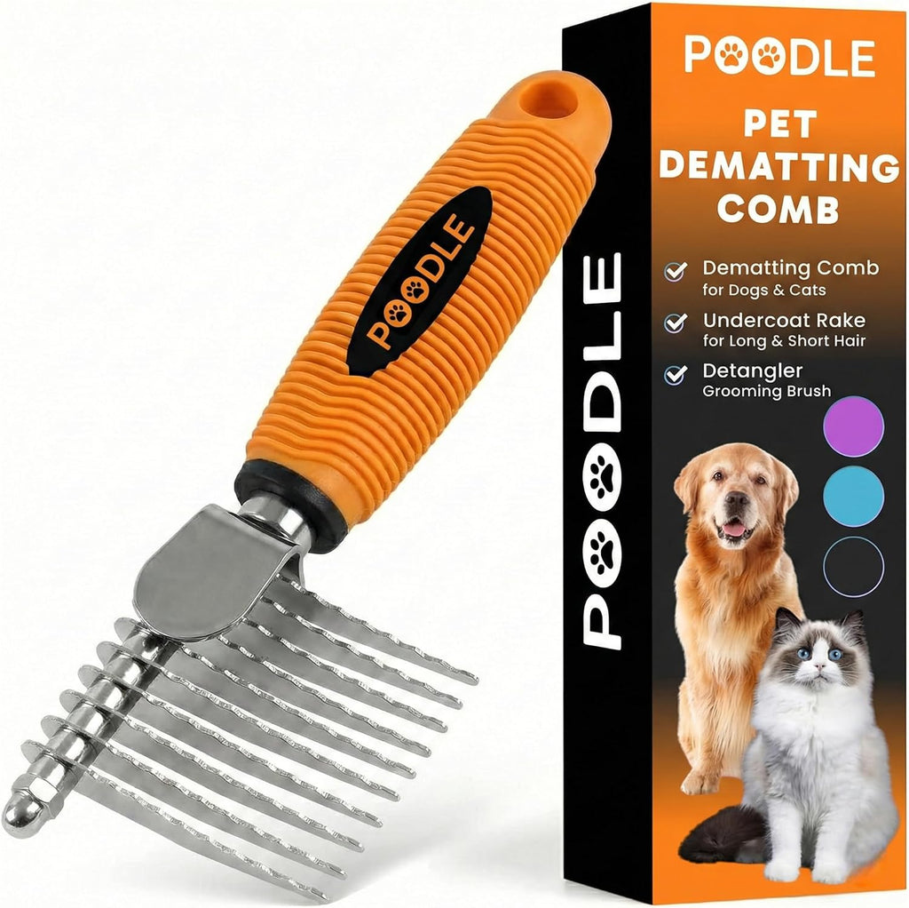 Poodle Pet Detangling Pet Comb with Long & Short Stainless Steel Teeth for Removing Matted Fur, Knots & Tangles - Detangler Tool Accessories for Safe & Gentle DIY Dog & Cat Grooming - Image 10