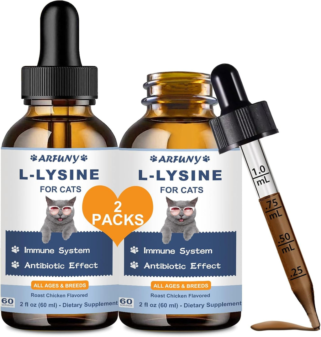 Santkol L-Lysine drops for cats two pack front view feline immune support supplement
