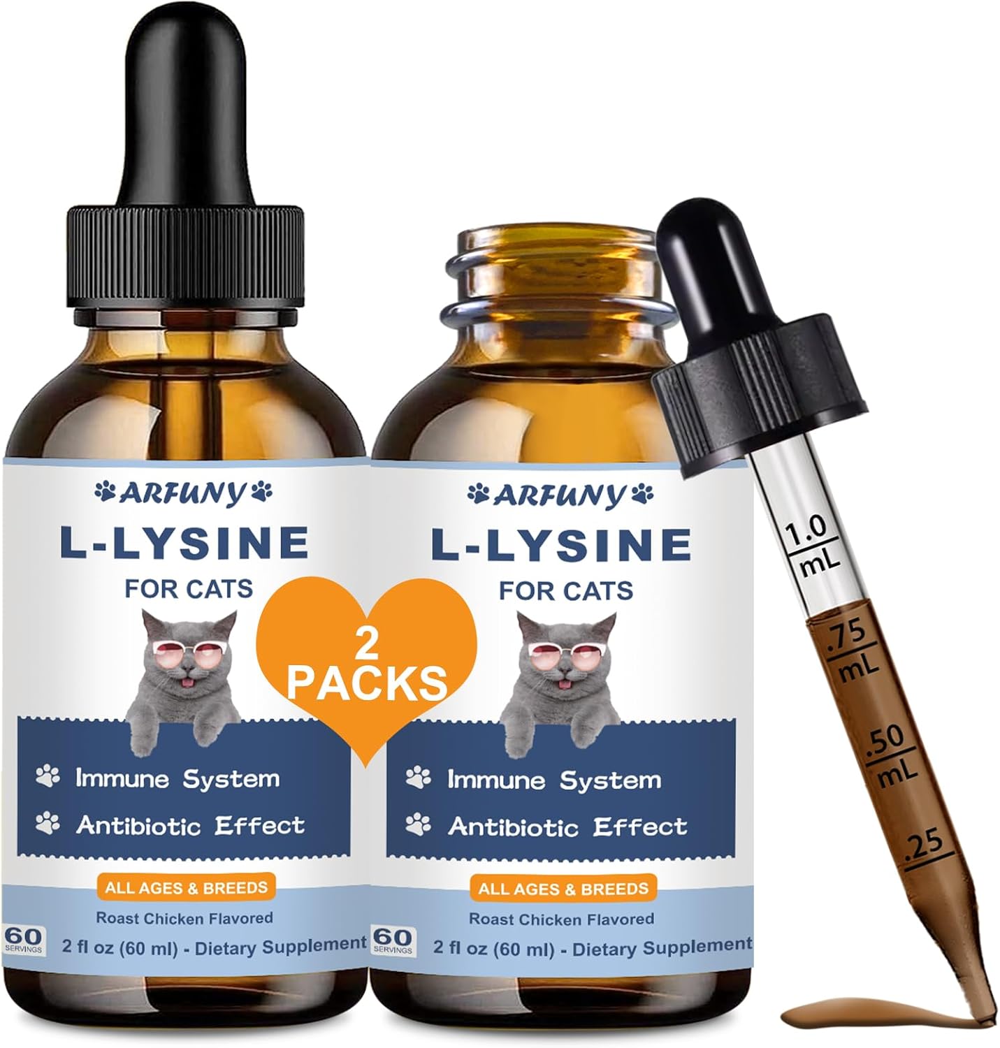 Santkol L-Lysine drops for cats two pack front view feline immune support supplement