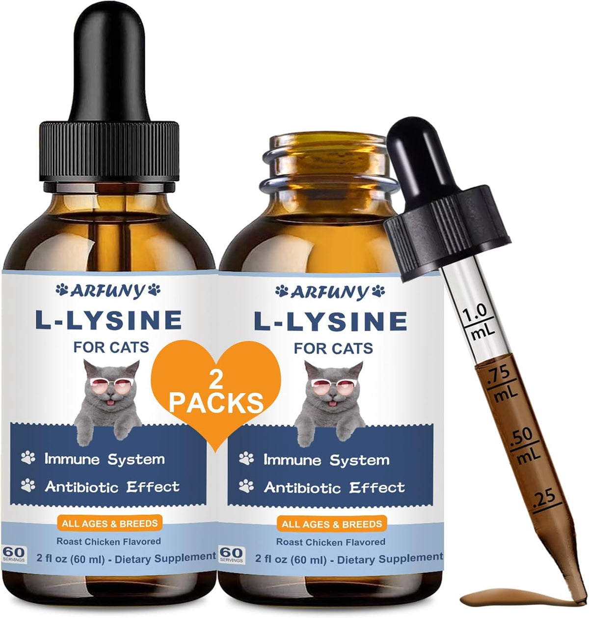 Santkol L-Lysine drops for cats two pack front view feline immune support supplement