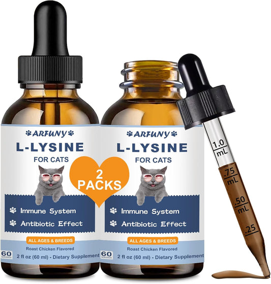 Santkol L-Lysine drops for cats two pack front view feline immune support supplement