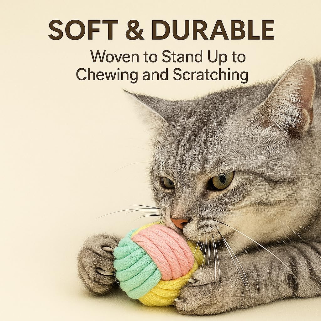 Close up of textured woven cotton rope cat toy