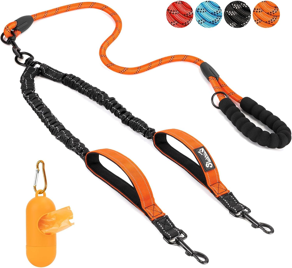 SlowTon Double Leash for Two Dogs - No Tangle Dog Leash 360 degrees Swivel Reflective Double Dog Leashes with Two Padded Handles, Shock Absorbing Walking Training for Small Medium Dogs (Black, 25-150 lbs) - Image 12