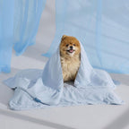 Bedsure cooling blanket for small dogs in arctic blue front view on a modern couch