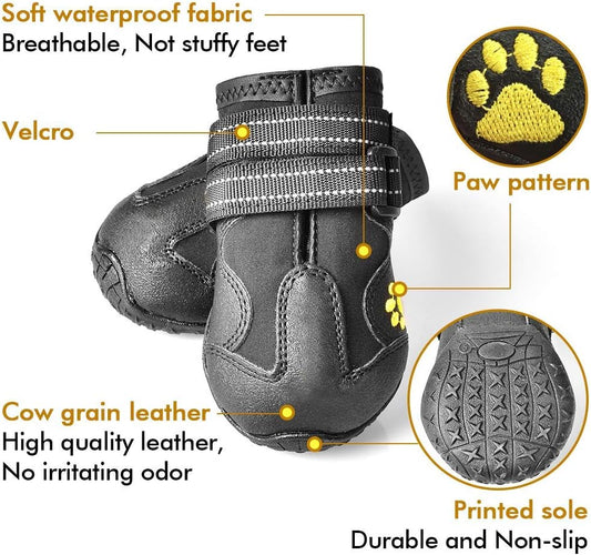 Side view of XSY&G dog booties with reflective straps