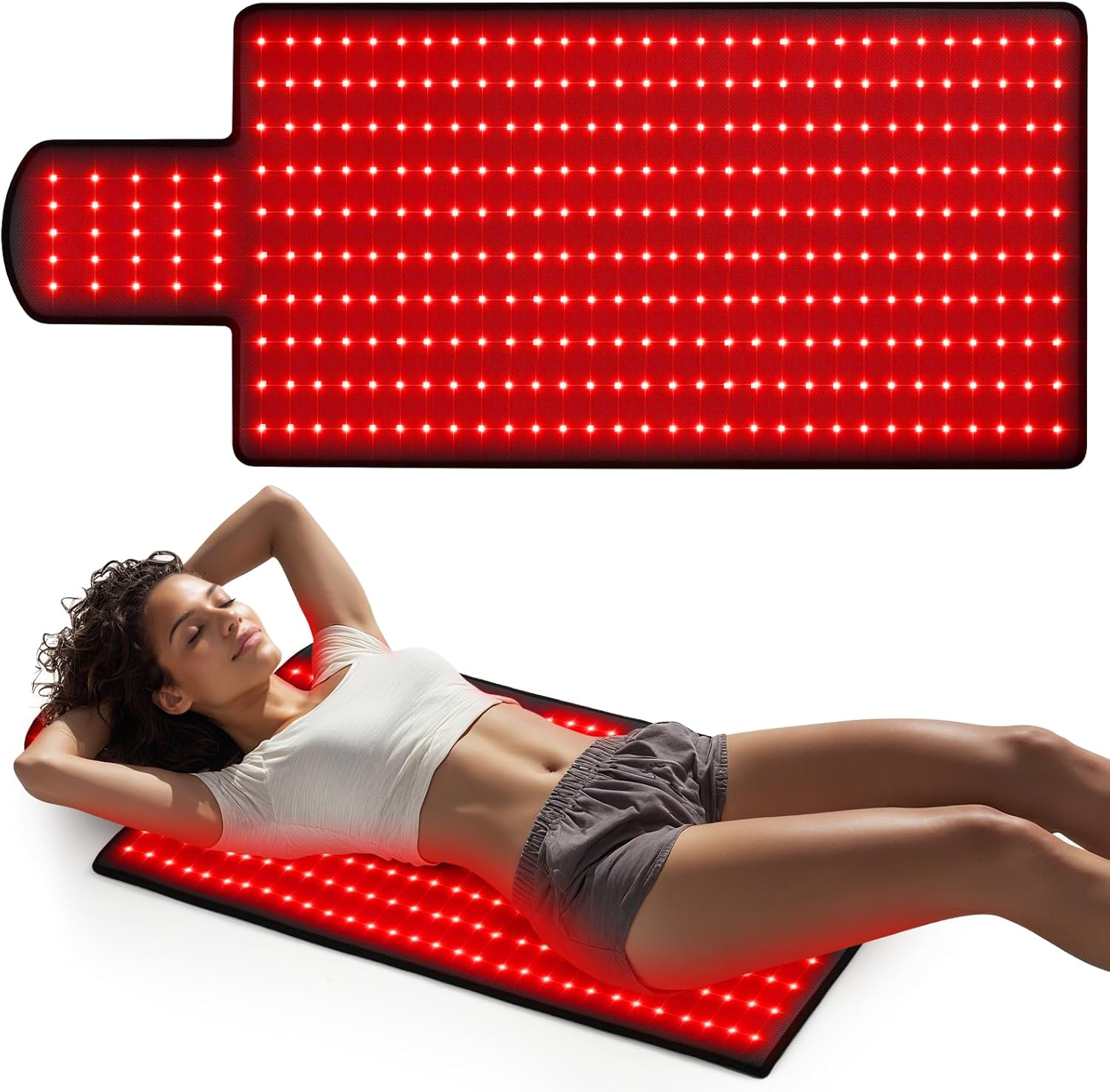LITDUCK body red light therapy mat front view displaying glowing red dual chip LEDs