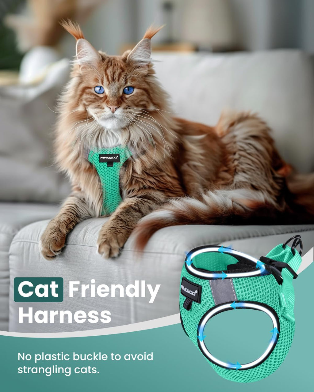 FAYOGOO safe no choke cat walking harness with reflective strip safety feature