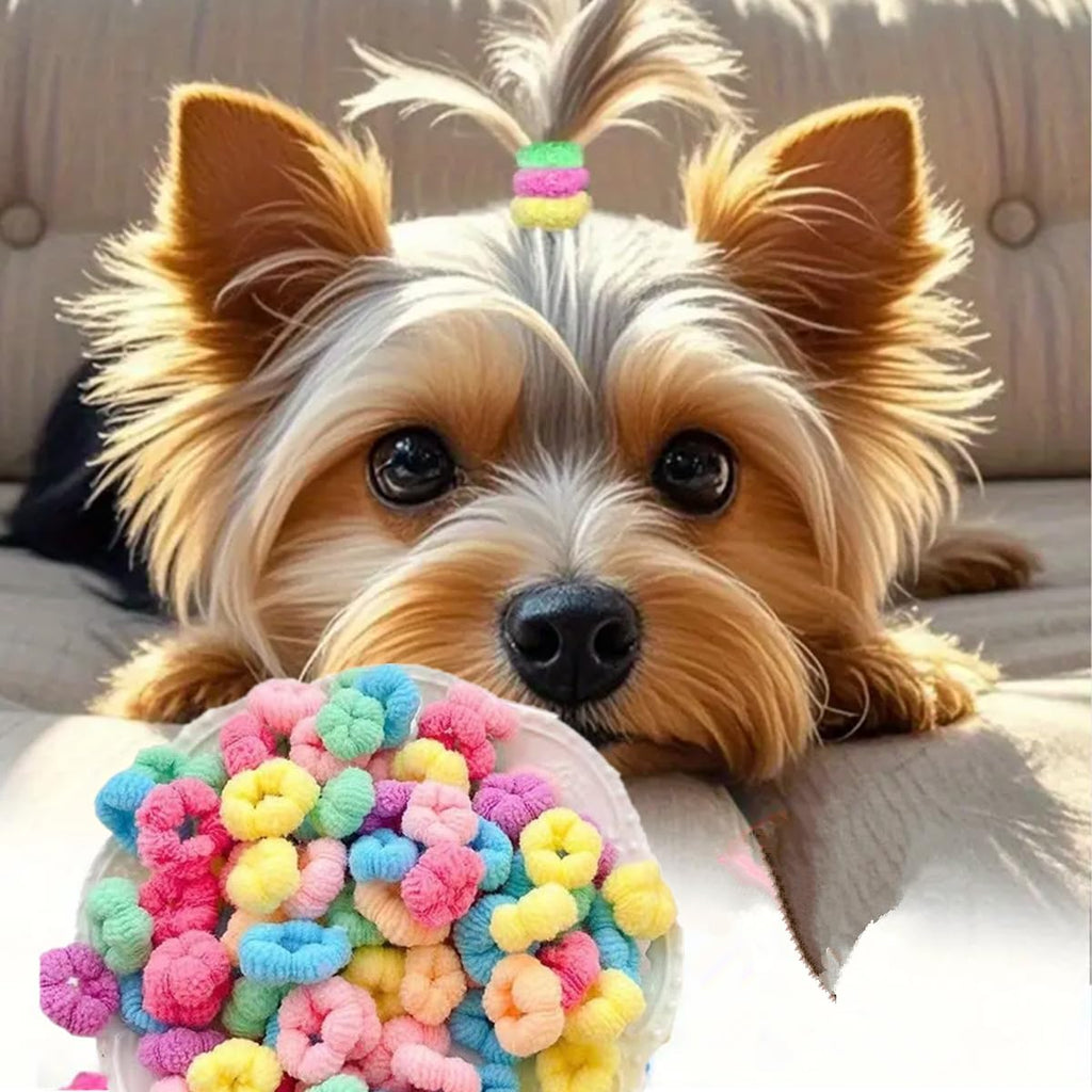 Cuchenhuan candy color small dog hair ties front view