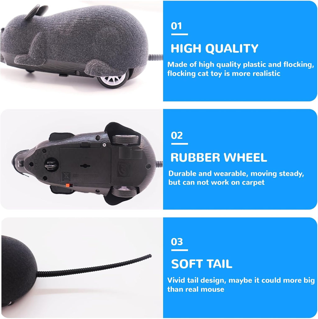 Pixibond remote control gray mouse pet toy bottom view showing battery compartment and power switch