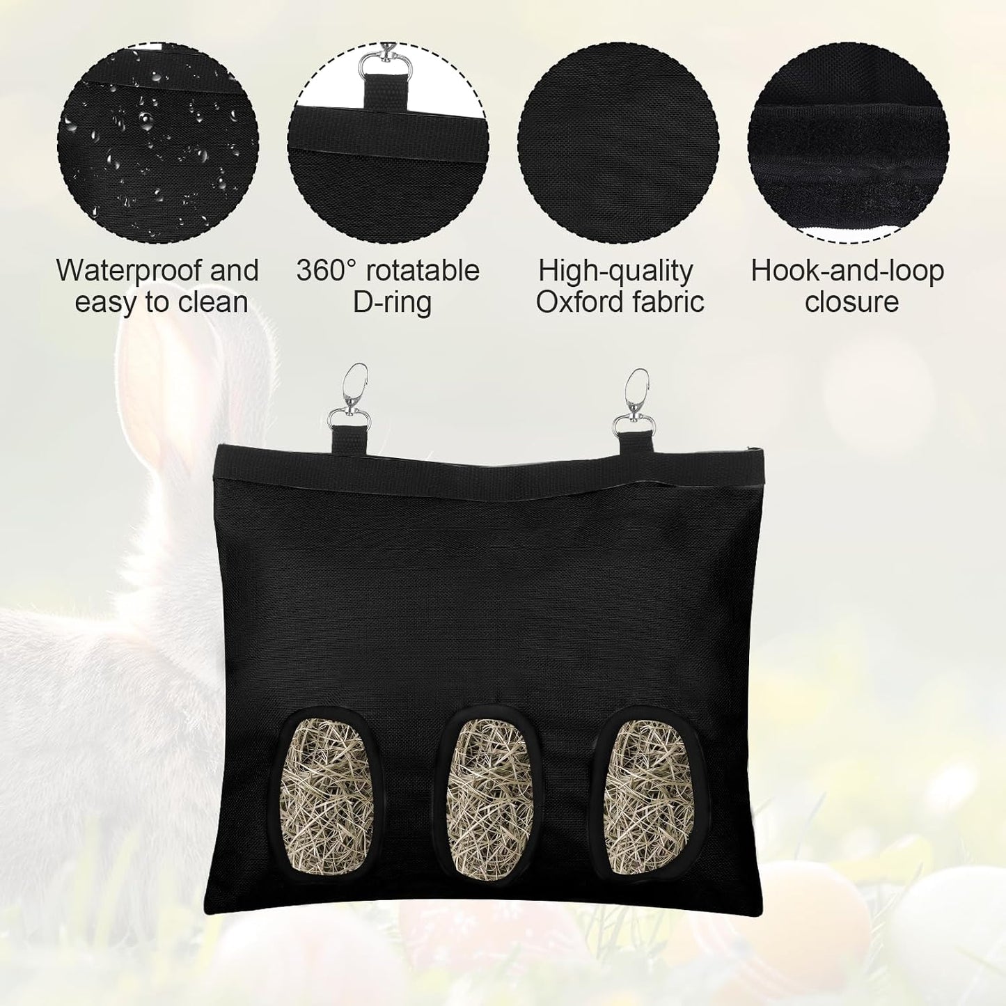 2PCS Rabbit Hay Feeder,3 Hole Hay Bag for Rabbits, Washable Hanging Small Animal Feeder for Guinea Pig Bunny Chinchillas Hamsters and Other Pets - Image 3