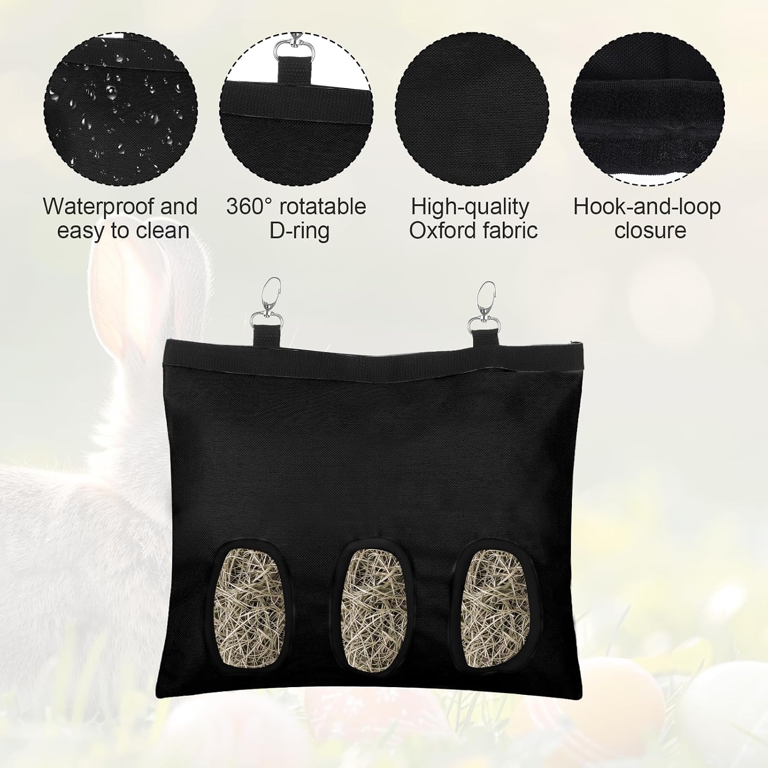 2PCS Rabbit Hay Feeder,3 Hole Hay Bag for Rabbits, Washable Hanging Small Animal Feeder for Guinea Pig Bunny Chinchillas Hamsters and Other Pets - Image 3