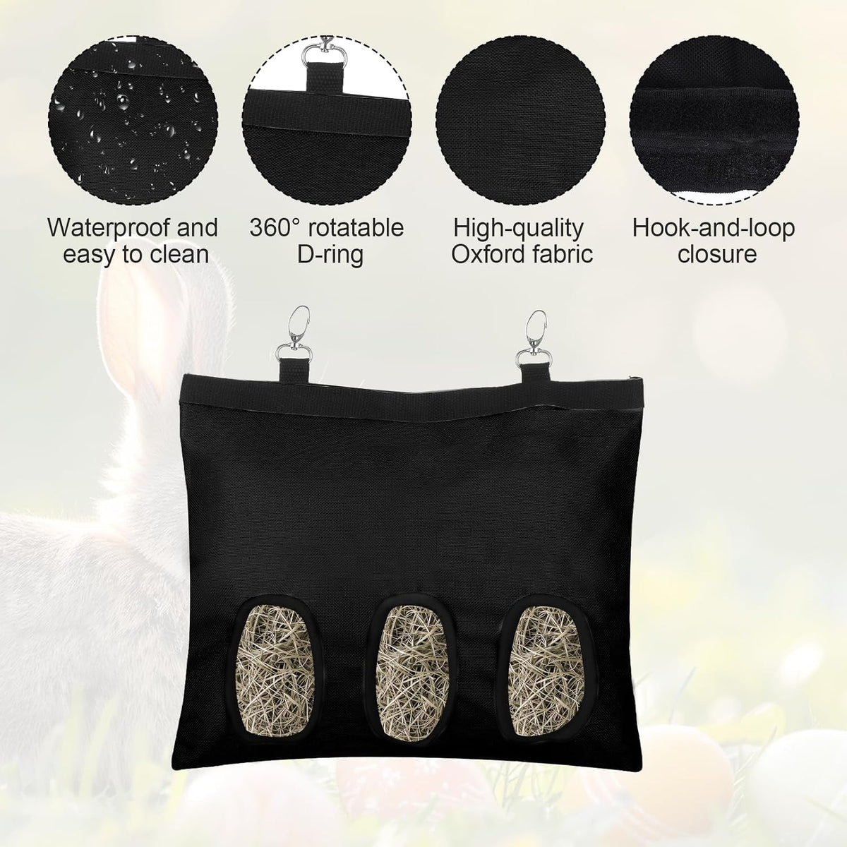 2PCS Rabbit Hay Feeder,3 Hole Hay Bag for Rabbits, Washable Hanging Small Animal Feeder for Guinea Pig Bunny Chinchillas Hamsters and Other Pets - Image 3
