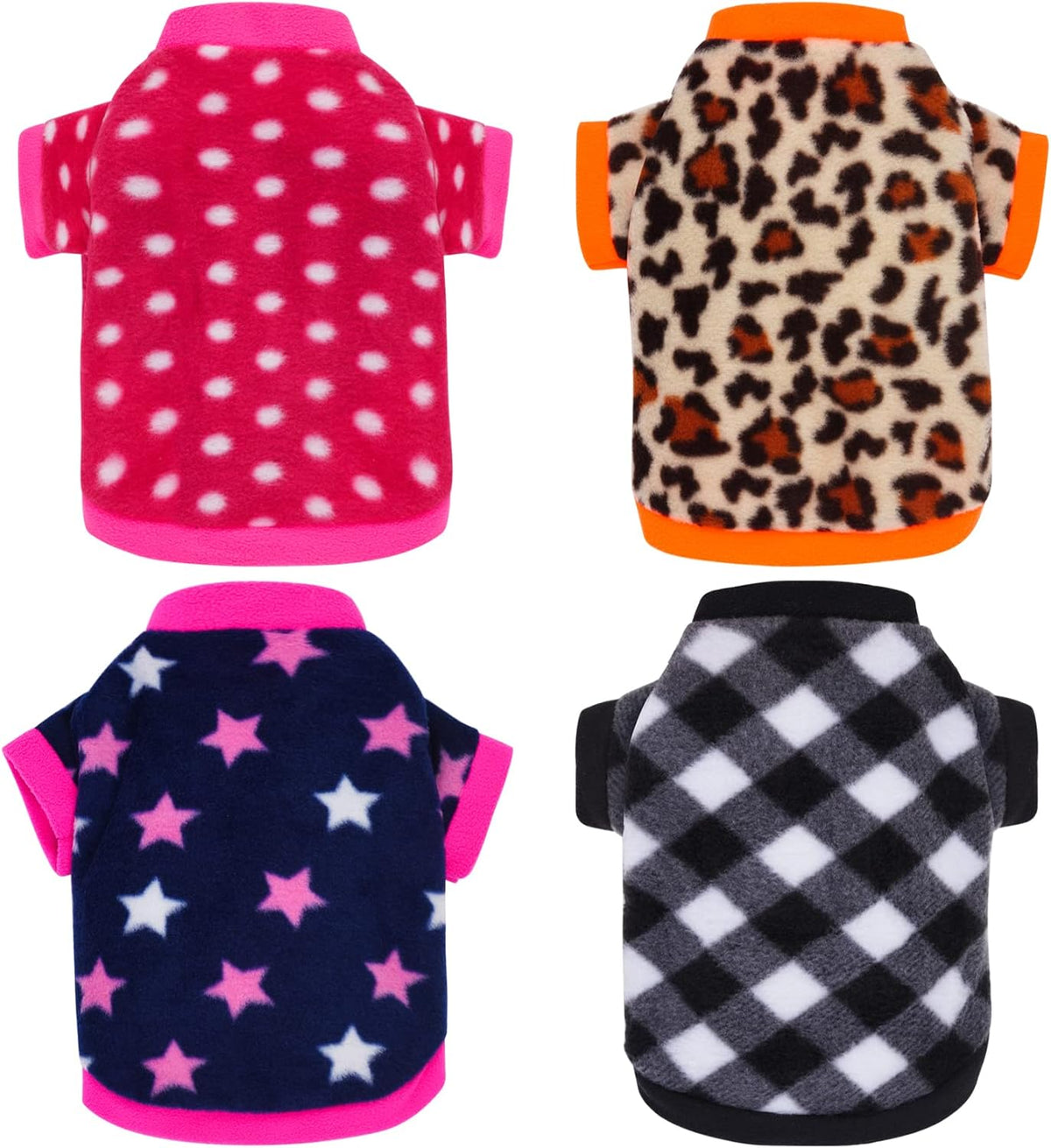 Rbenxia puppy warm fleece pullover sweatshirt pack showing four different patterns.