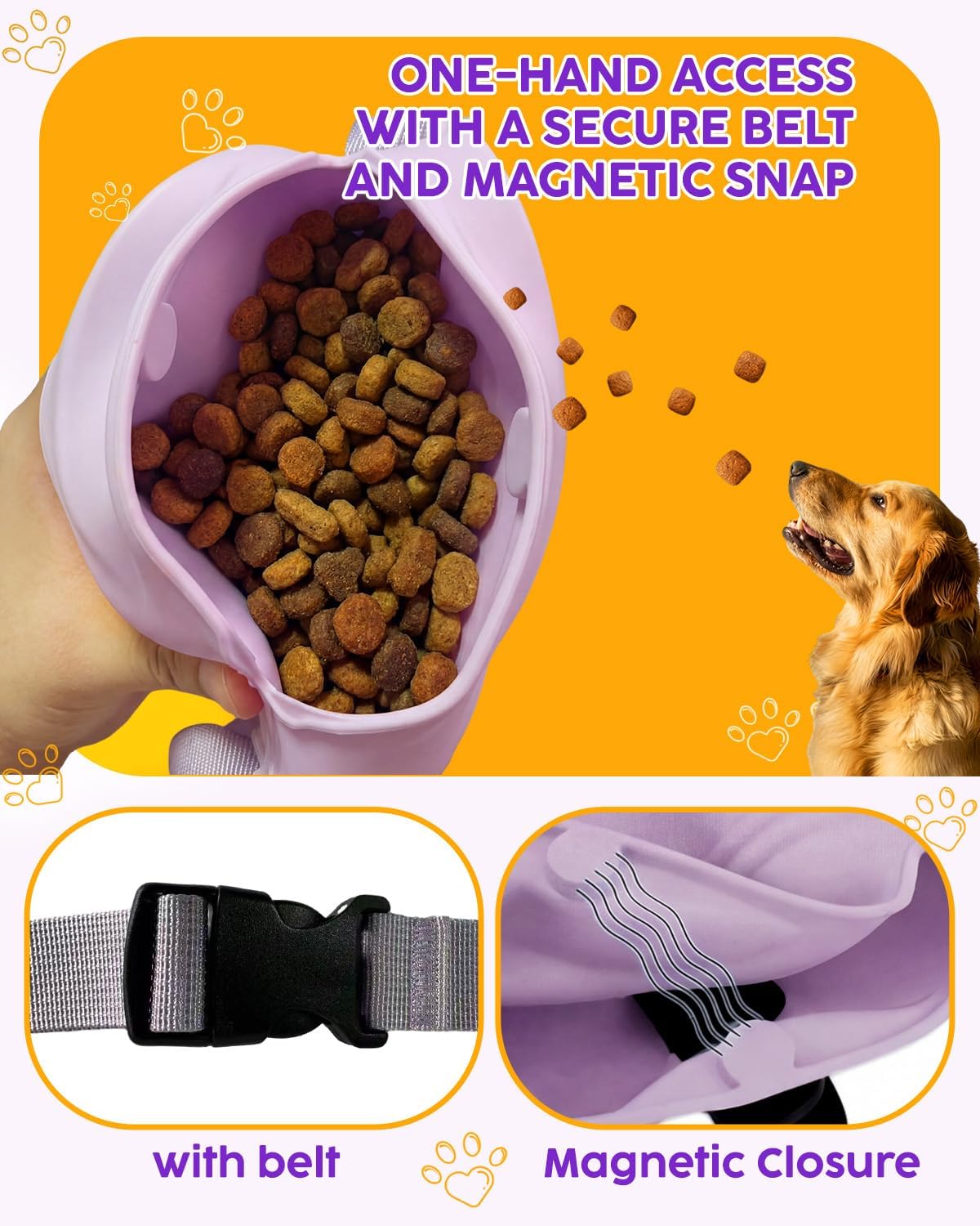 Two silicone treat pouches in grey and purple colors