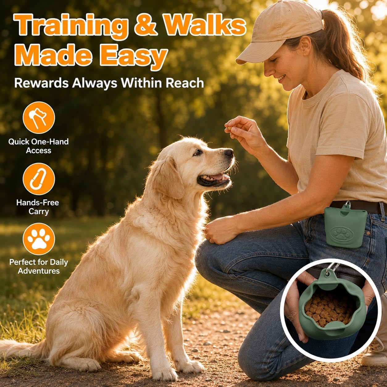 Side profile of portable magnetic treat bag for dogs