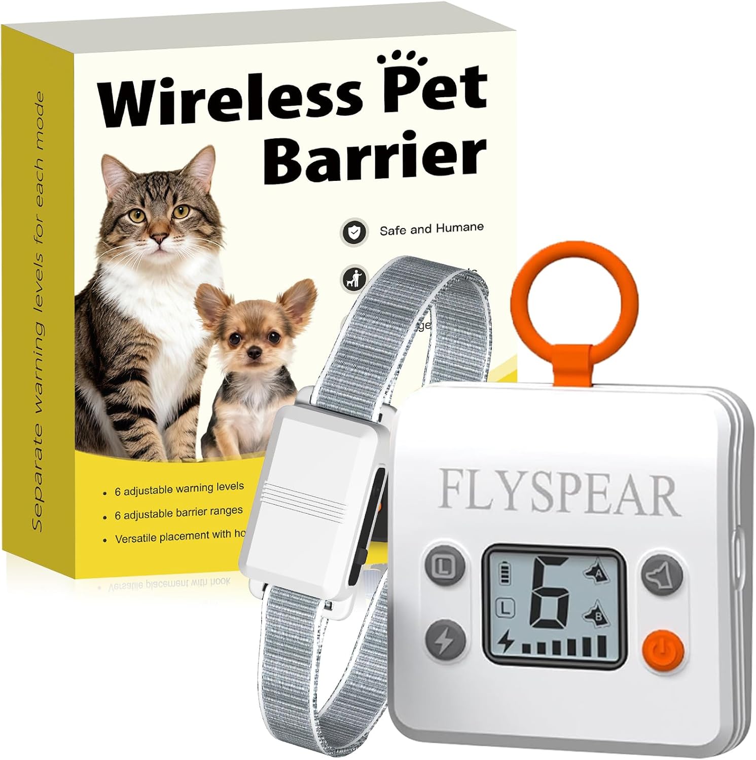 Flyspear wireless cat barrier front view rechargeable indoor pet fence system