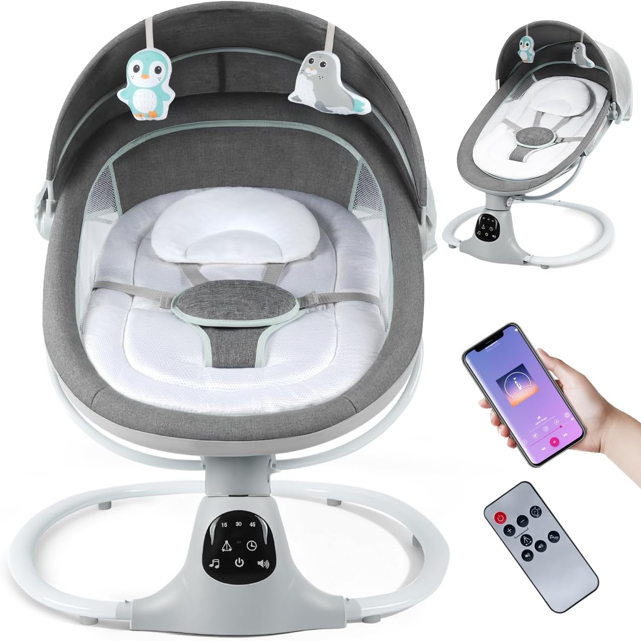 MelloBubbz electric baby swing front view