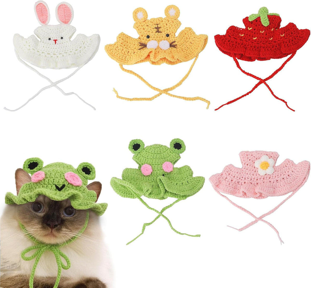 Full collection of five animal hats for pets