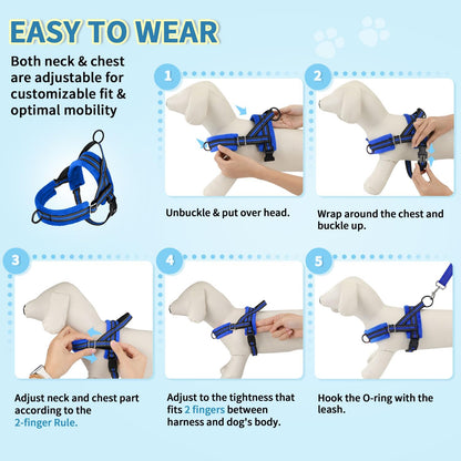 Lukovee No Pull Dog Harness and Leash Set, Soft Padded Small Dog Harness, Neck & Chest Adjustable Reflective Vest Puppy Harness with 4ft Lightweight Anti-Twist Dog Leash for Small Dogs (XS, Blue) - Image 9