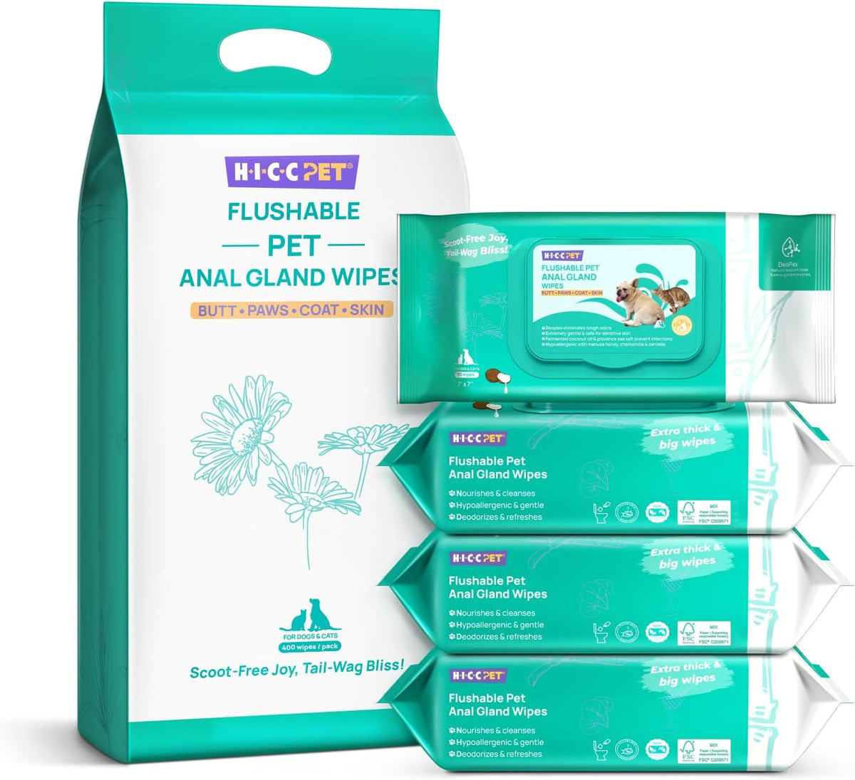 HICC PET Wipes for Dogs & Cats, Vet Recommended Cleaning Deodorizing & Soothing Allergy Infections Anal Gland Wipes, Hydrating & Nourish Fur Dog Grooming Wipes for Paw, Butt, Body-Hypoallergenic - Image 10