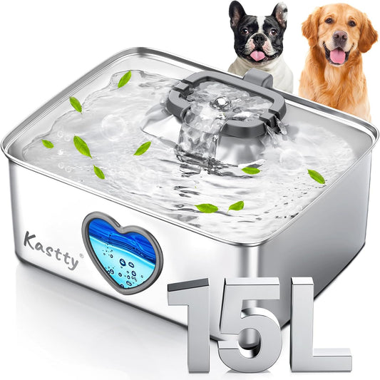 Kastty 15L stainless steel dog water fountain front view