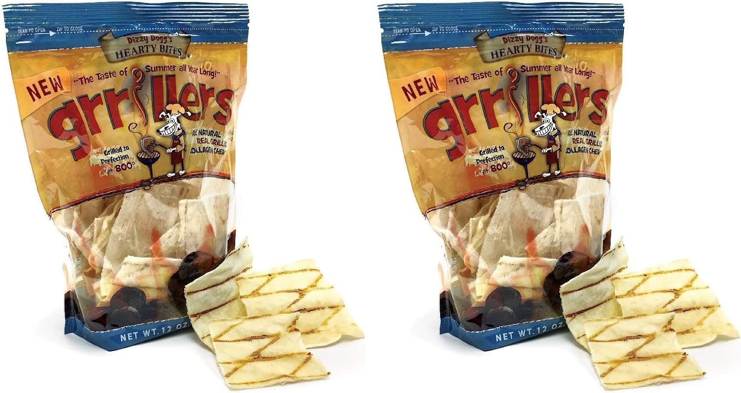 Canine Butcher Shop Hearty Bites Grillers packaging showing real wood-fired style pattern.