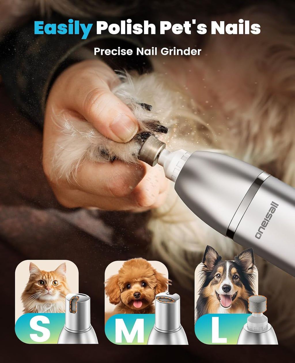 Oneisall cordless dog trimmer LCD display close up highlighting battery percentage and speed level indicators