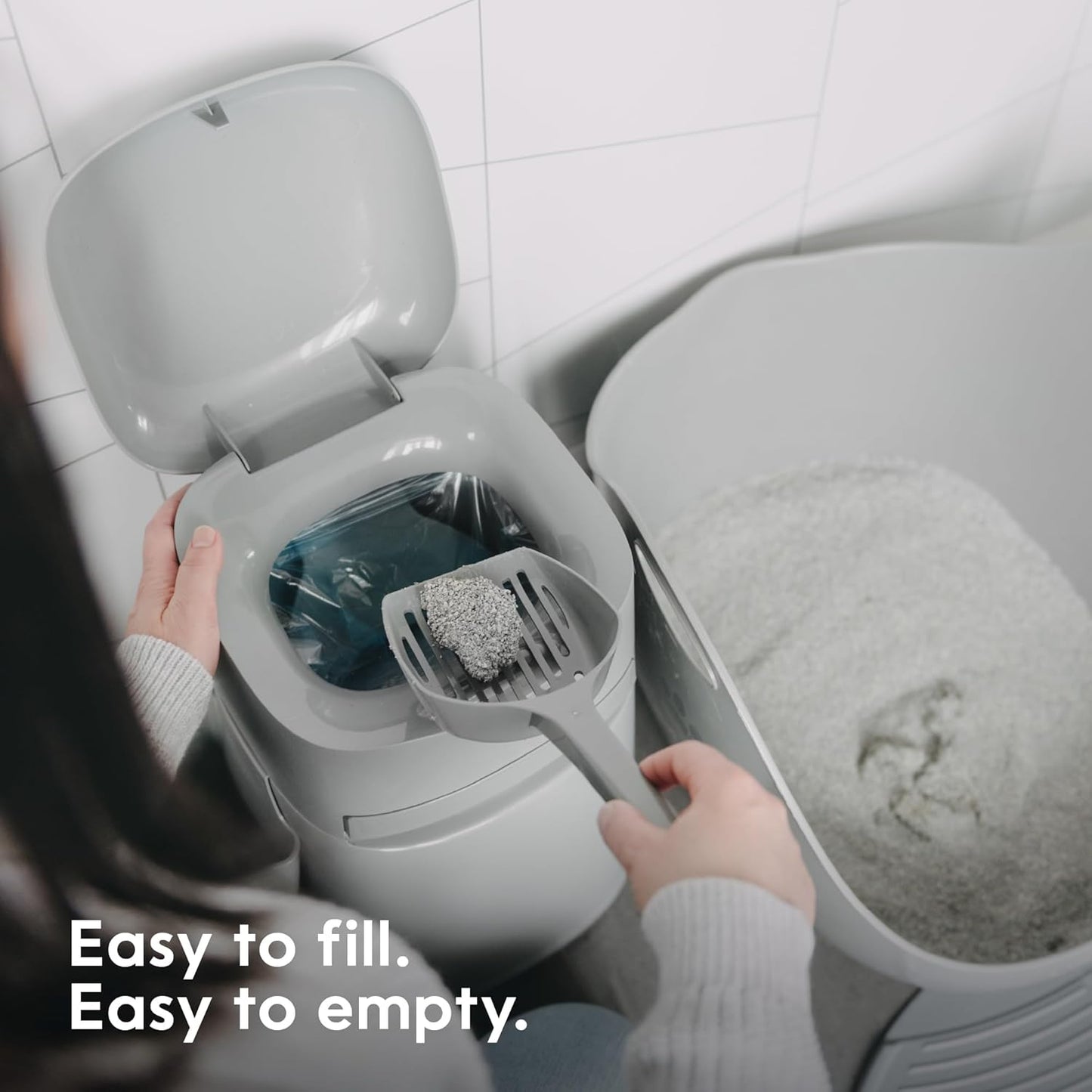 Litter Genie Easy Roll cat litter pail in silver