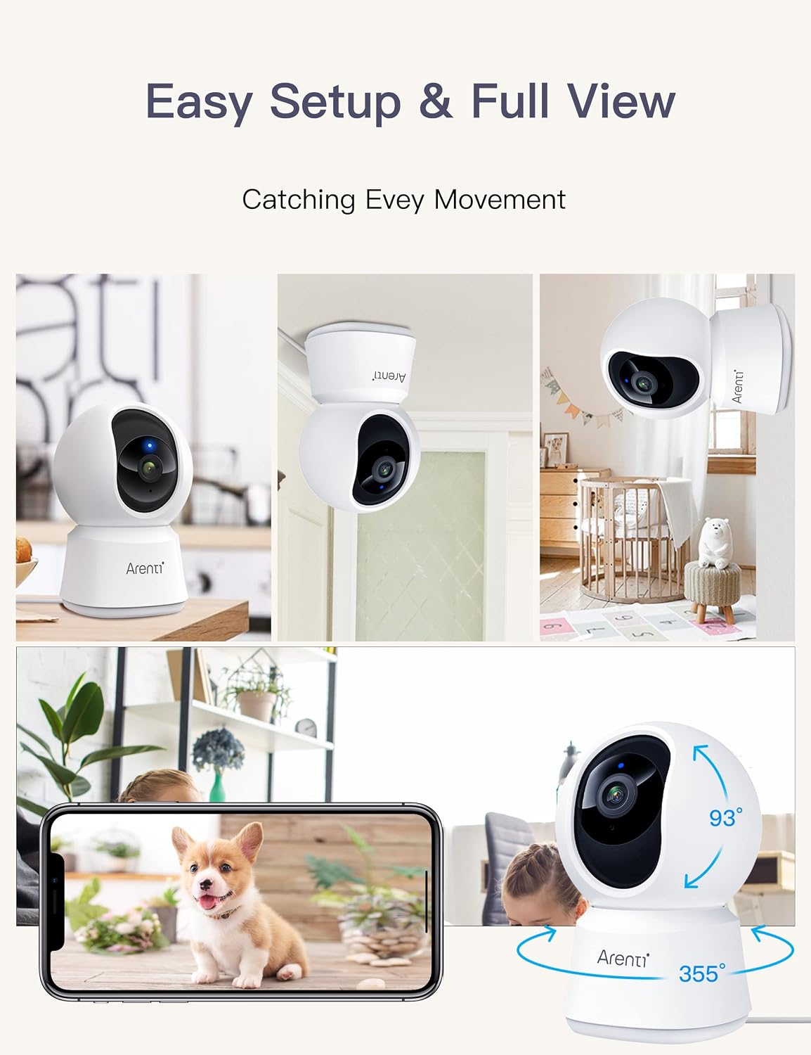 ARENTI 5G Indoor Security Camera, 4MP Pet Camera with Speaker for Dog/Cat, Baby Monitor with Phone App, Dual-Band WiFi, Auto Tracking, Super Night Vision, 2-Way Talk, Cloud & SD Card Storage(P2Q) - Image 9