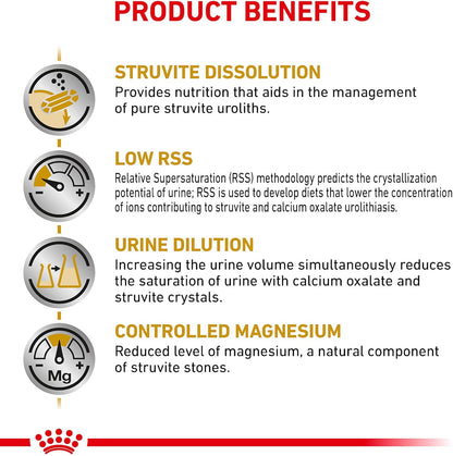 Royal Canin Veterinary Urinary SO wet food can showing detailed nutritional information and ingredients